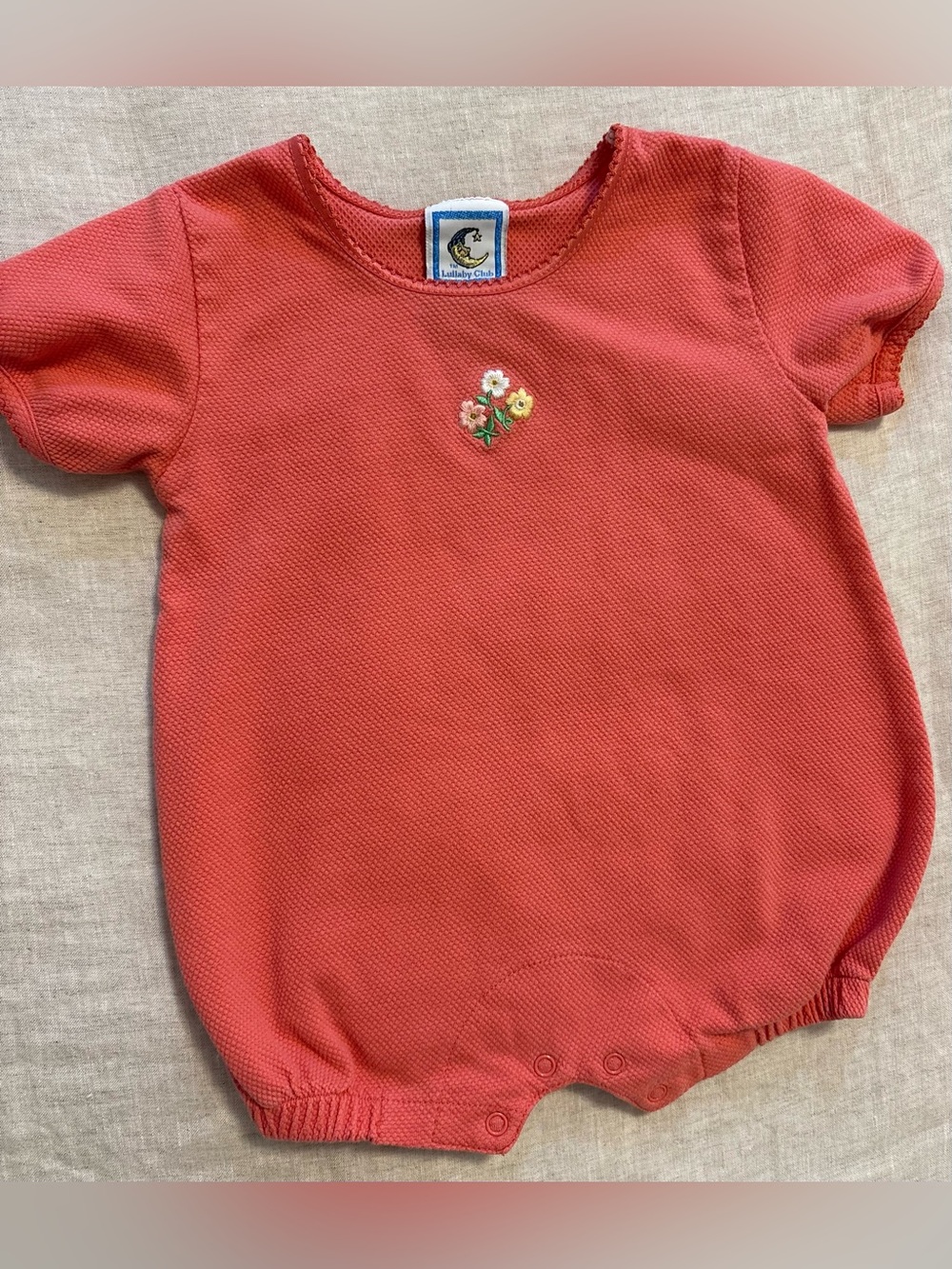 Vintage Lullaby Club Coral Pink Waffle Knit Floral Bubble Romper